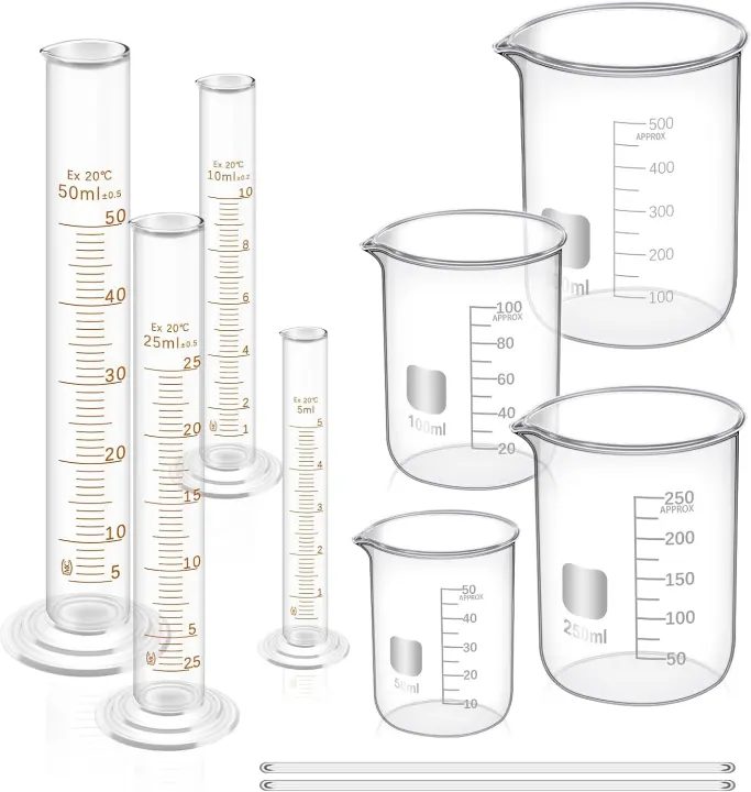 10-Piece Borosilicate Lab Beaker & Cylinder Glassware Set