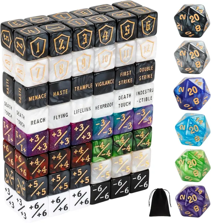 102-Piece MTG Dice & Token Set — Ability Keywords, Shields, Life Counters