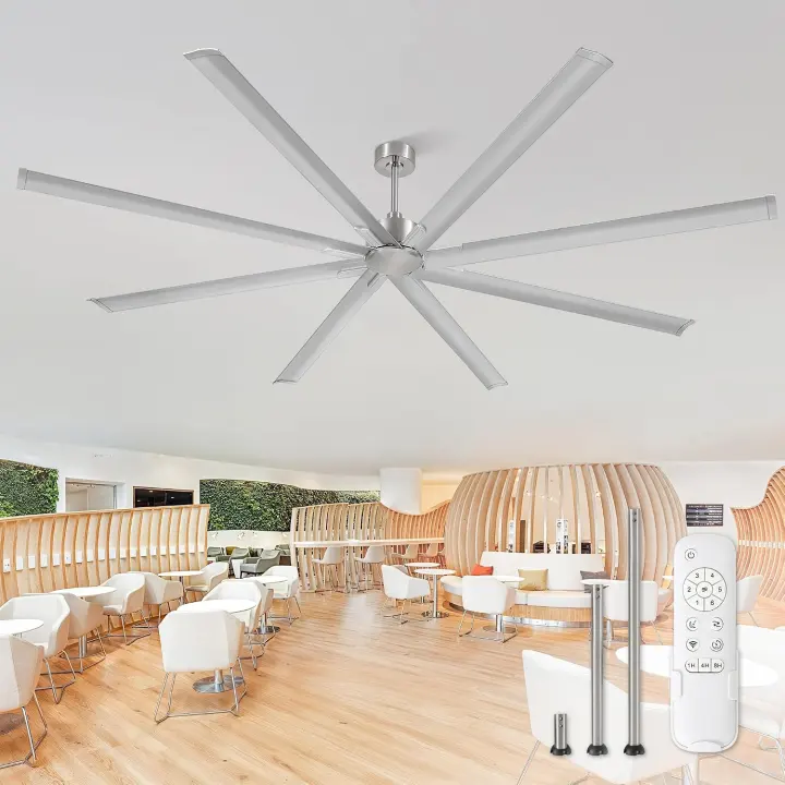 108-Inch Industrial Ceiling Fan — 8-Aluminum Blades, DC Motor, Remote
