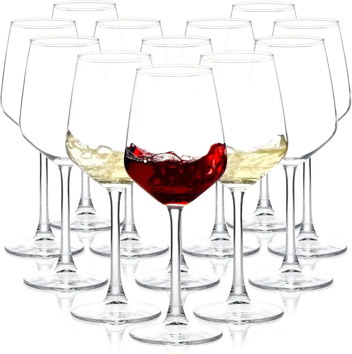 12-Piece 12oz Clear Stemmed Wine Glass Set — Long-Stem Red/White Glasses