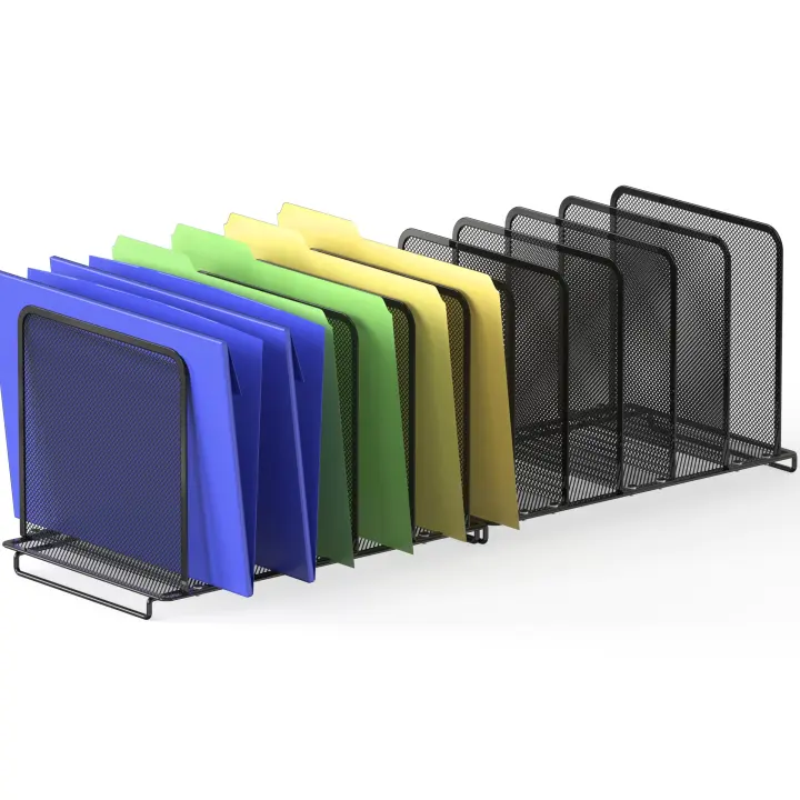 2-Pack 5-Section Upright Mesh File Sorters — Black