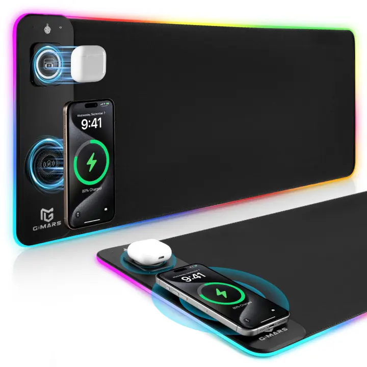 3-in-1 RGB Wireless Charging XXL Gaming Mouse Pad — 15W Magnetic Charger
