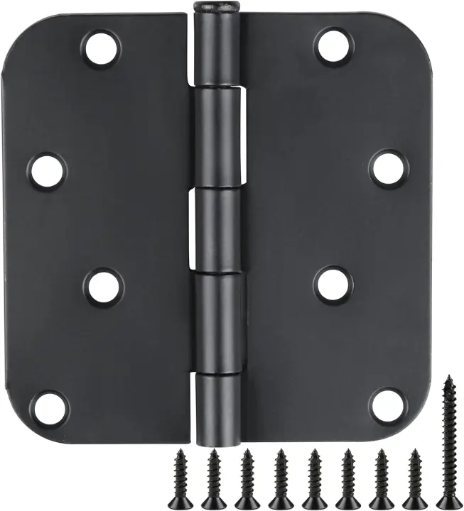 3-Pack Matte Black 4" x 4" Door Hinges — 5/8" Radius, Heavy-Duty Iron