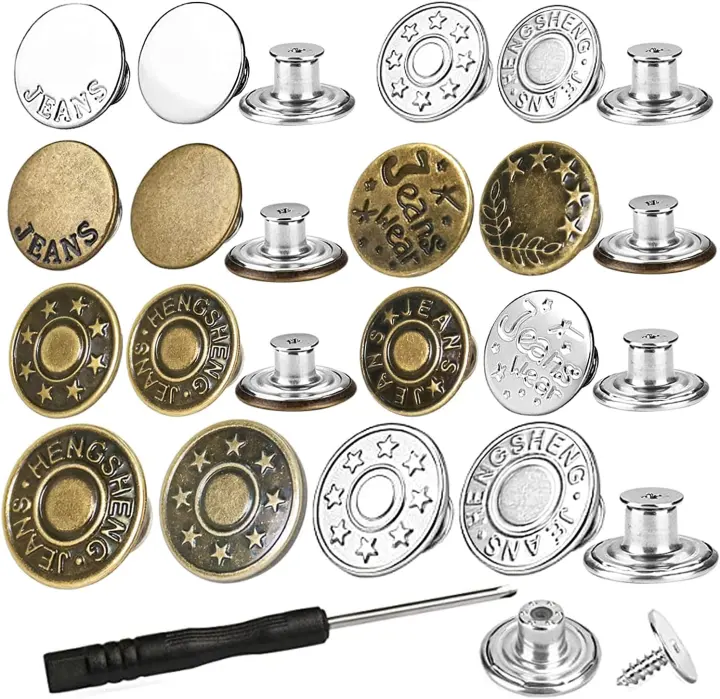 32-Piece Screw-In Jeans Button Set — 17mm & 20mm Replacements