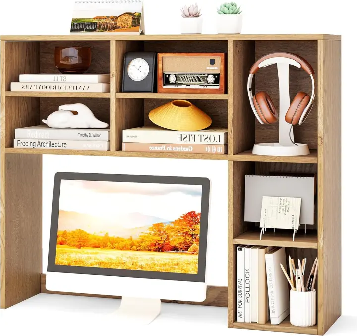 37" Desktop Storage Hutch — 7-Cube Adjustable Bookshelf