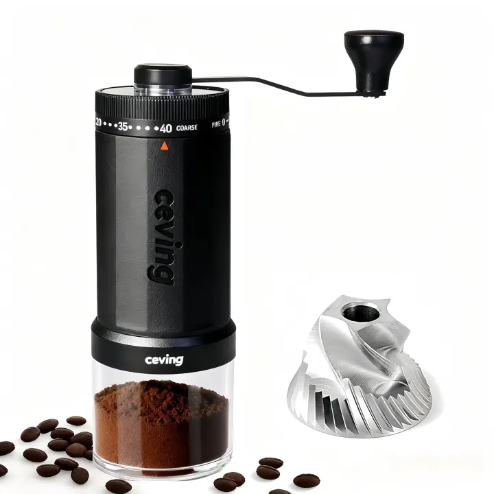 60g Capacity Manual Coffee Grinder — 40-Click Stainless Steel Burr (Black)