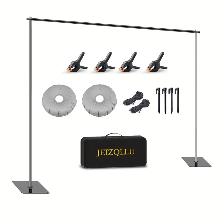 Adjustable Backdrop Stand — 6.5ft H x 9ft W Metal Photo Support Kit