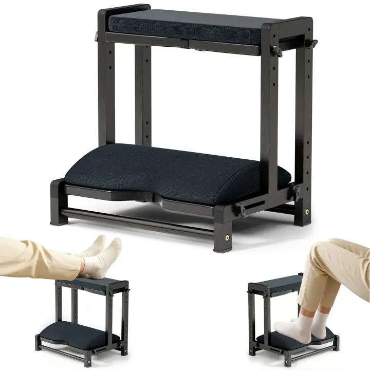 Adjustable Double-Step Under-Desk Footrest — 4-Height Wooden Ergonomic Stool