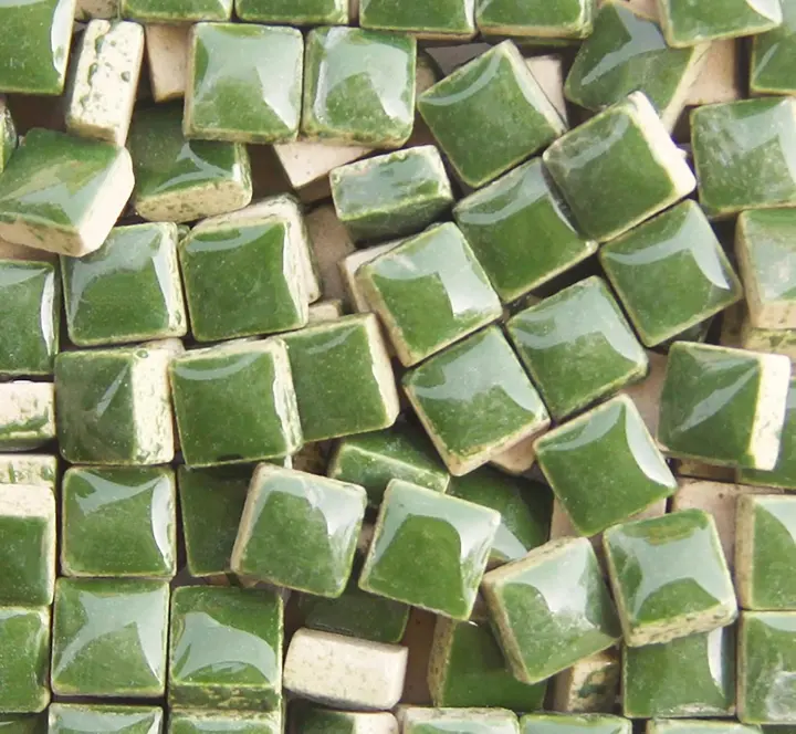 Dark Green Square Mosaic Tiles — 200 Ceramic 1x1 cm Pieces