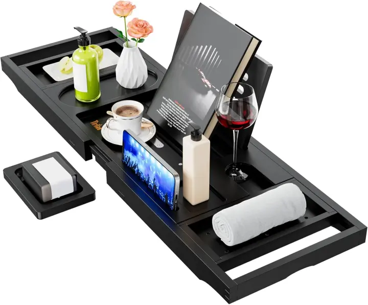 Expandable Bamboo Bathtub Tray Caddy — Premium Spa Shelf