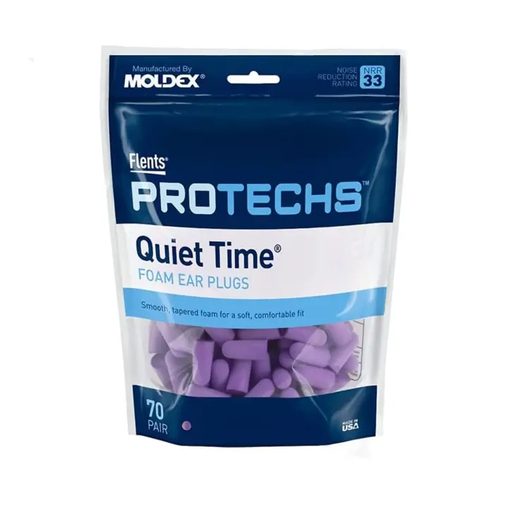 Flents Protechs Quiet Time Foam Earplugs — 33 NRR, 70 Pairs (Purple)
