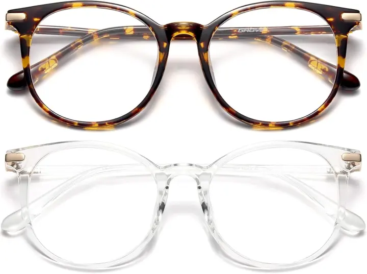 Gaoye Retro Round Blue Light Blocking Glasses — 2-Pack Black & Clear