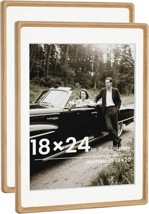 HELPLEX 18x24 Solid Oak Picture Frames — Set of 2, Convertible Matted Display