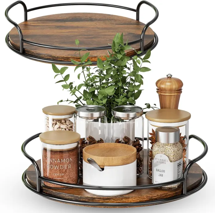 LAMU Wooden Lazy Susan Set — 9" & 10" Rotating Turntables