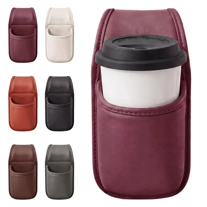 Leather Car Door Cup Holder — Portable Seat‑Gap Organizer (Red)
