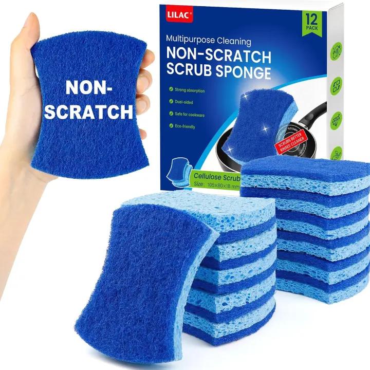 LILAC Non-Scratch Cellulose Sponges — 12-Count Kitchen & Home (Blue)