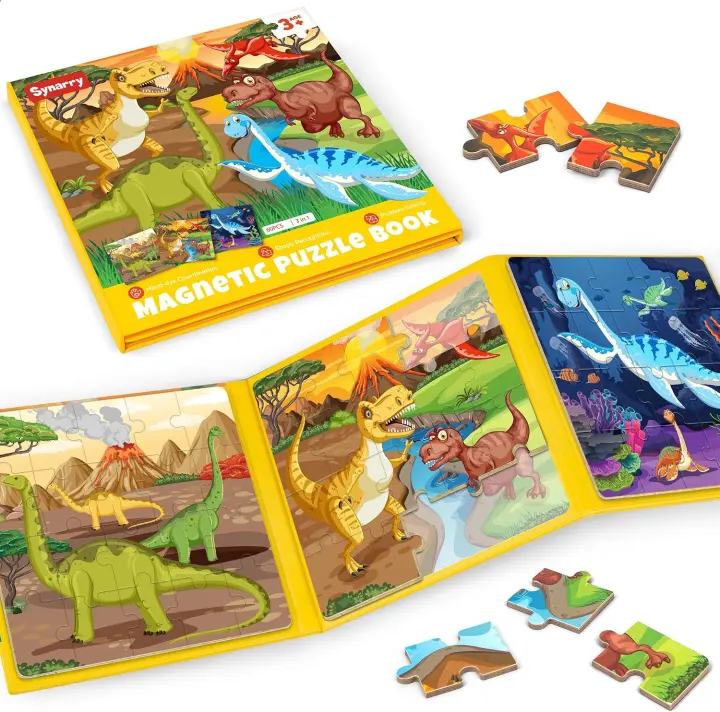 Magnetic Dinosaur Travel Puzzle Set — 3 x 20-Piece Kids Puzzles