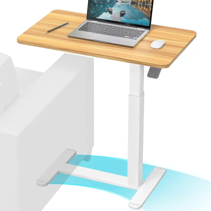 Oak C-Frame Mobile Laptop Desk with Pneumatic Height Lift