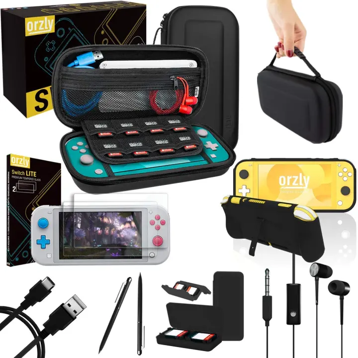 Orzly Switch Lite Accessory Kit — Case, Tempered Glass & Extras