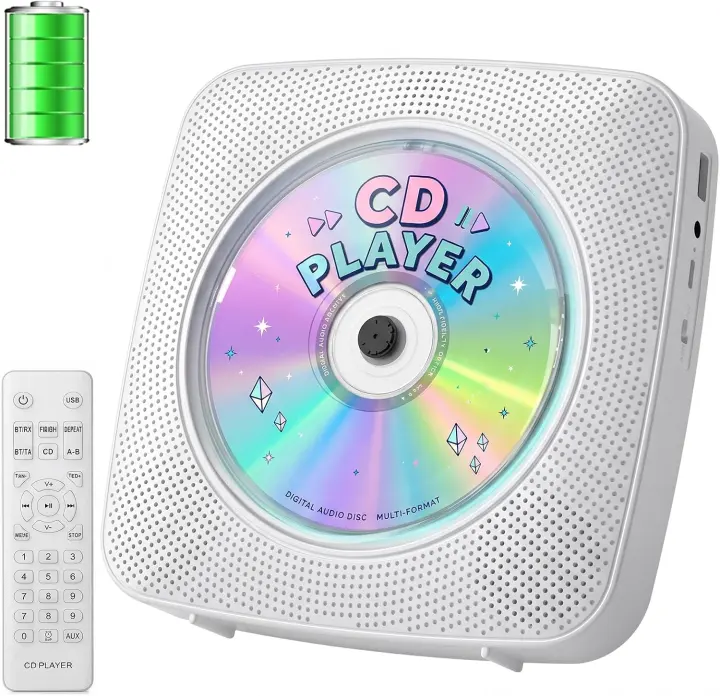 Portable Bluetooth CD Player Boombox — Rechargeable Desktop & Wall Unit