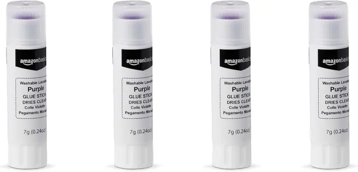 Purple Washable School Glue Sticks — Dries Clear, 0.21 oz, 4-Pack