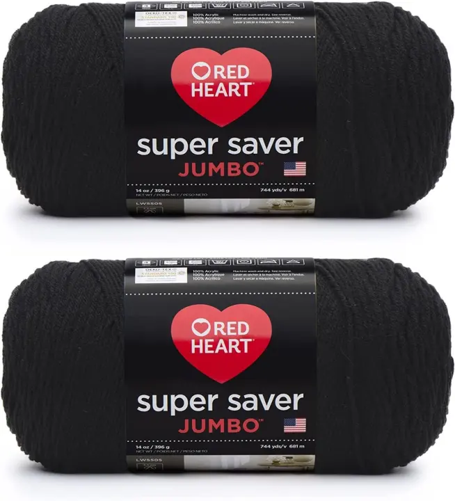 Red Heart Super Saver Jumbo Yarn (Worsted) — Black, 2-Pack