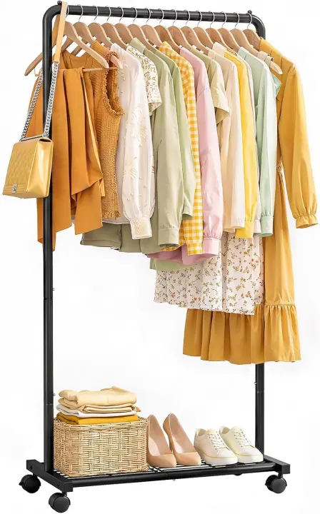 Sakugi Heavy-Duty Garment Rack with Mesh Shelf and Locking Casters