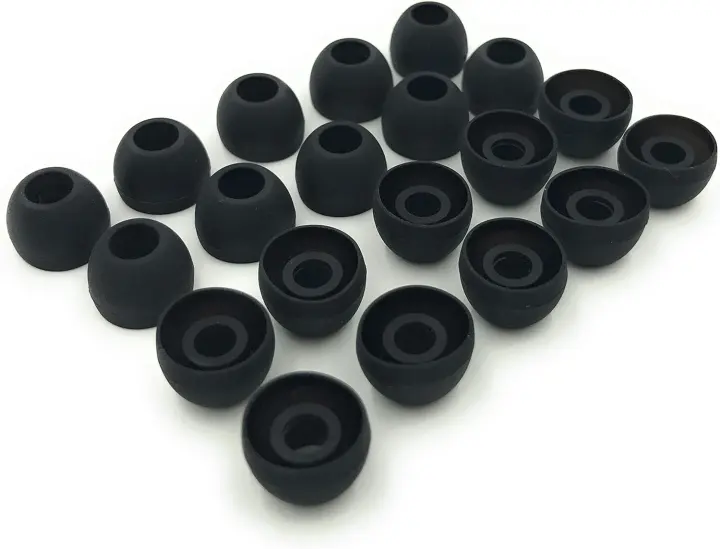 Silicone Earbud Tip Replacements — 10 Pairs (Medium, Black)