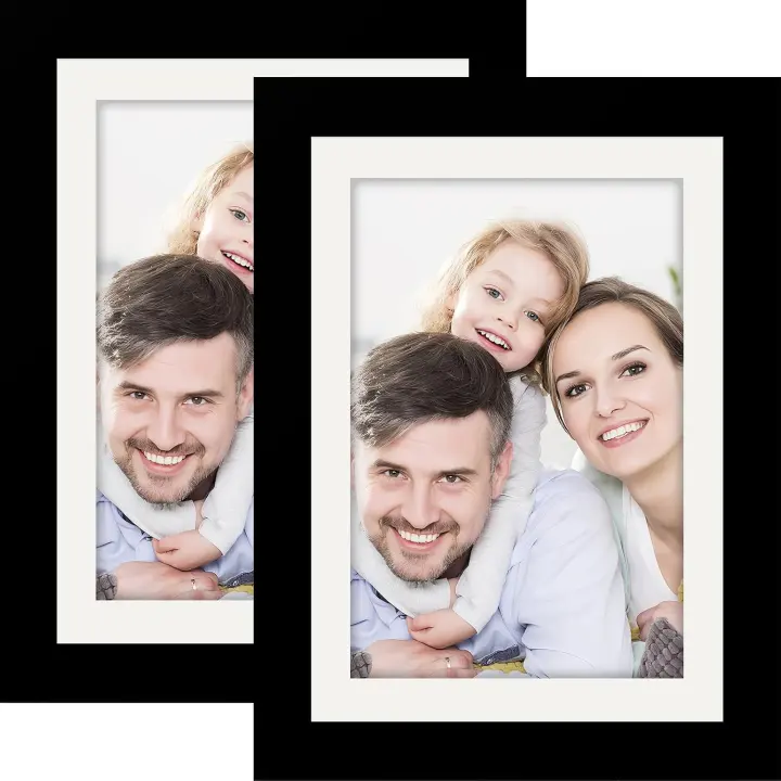 Solid Wood 5x7 Picture Frames — 2-Pack Black for Wall & Tabletop