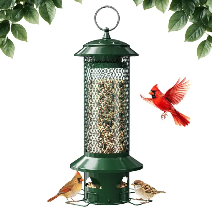 Squirrel-Resistant Hanging Metal Tube Bird Feeder — Weight-Activated