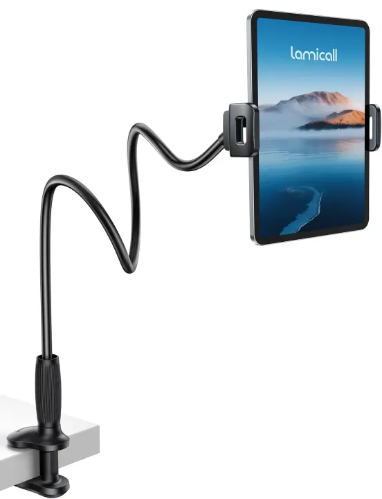 Tapered Gooseneck Tablet & iPad Holder — Flexible Arm for Bed